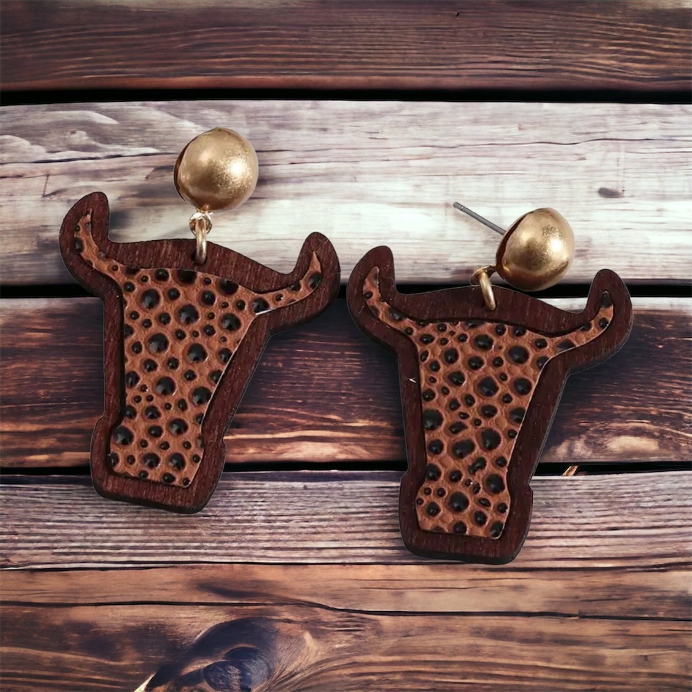 New Wooden cow western earrings